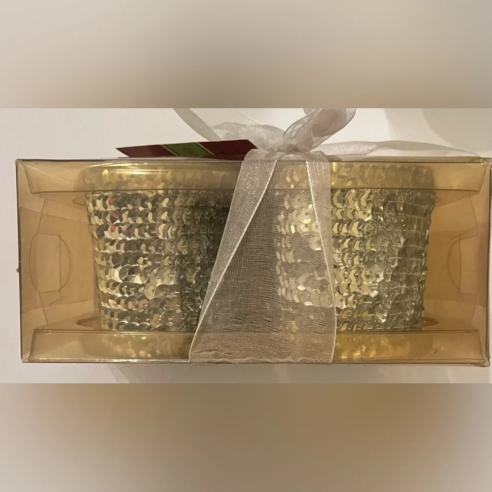 New in package silver sequin votive candle gift set